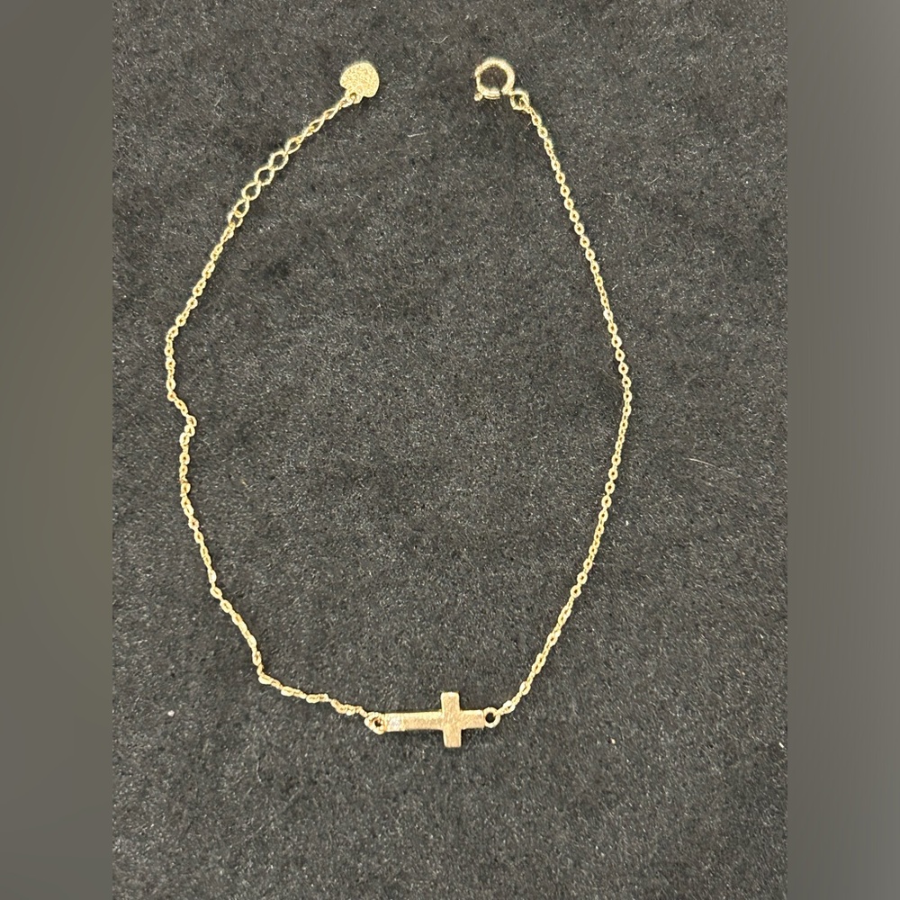 14K Delicate Cross Bracelet/ Anklet w/ Diamond Accent